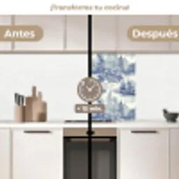 Huizen - Bomen - Water - Vogels - Blauw keuken achterwand 2 middel 865 -voor-na2_ES