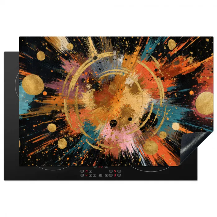Explosie - Verfstructuur - Goud - Abstract Inductie beschermer vinyl 3mm klein -3d