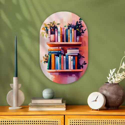 Planken - Boeken - Bladeren Wandcirkel Ovaal Forex klein -sfeer2