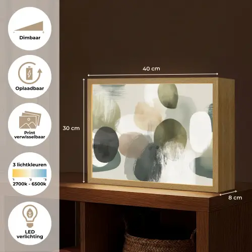 Minimalistisch - Cirkels - Penseelstreken - Beige Light Box met batterij (Wandlamp) middel -USP_websiteoverzichtNL