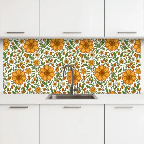 Bloemen - Oranje - Design keuken achterwand 2 middel 871 -3d