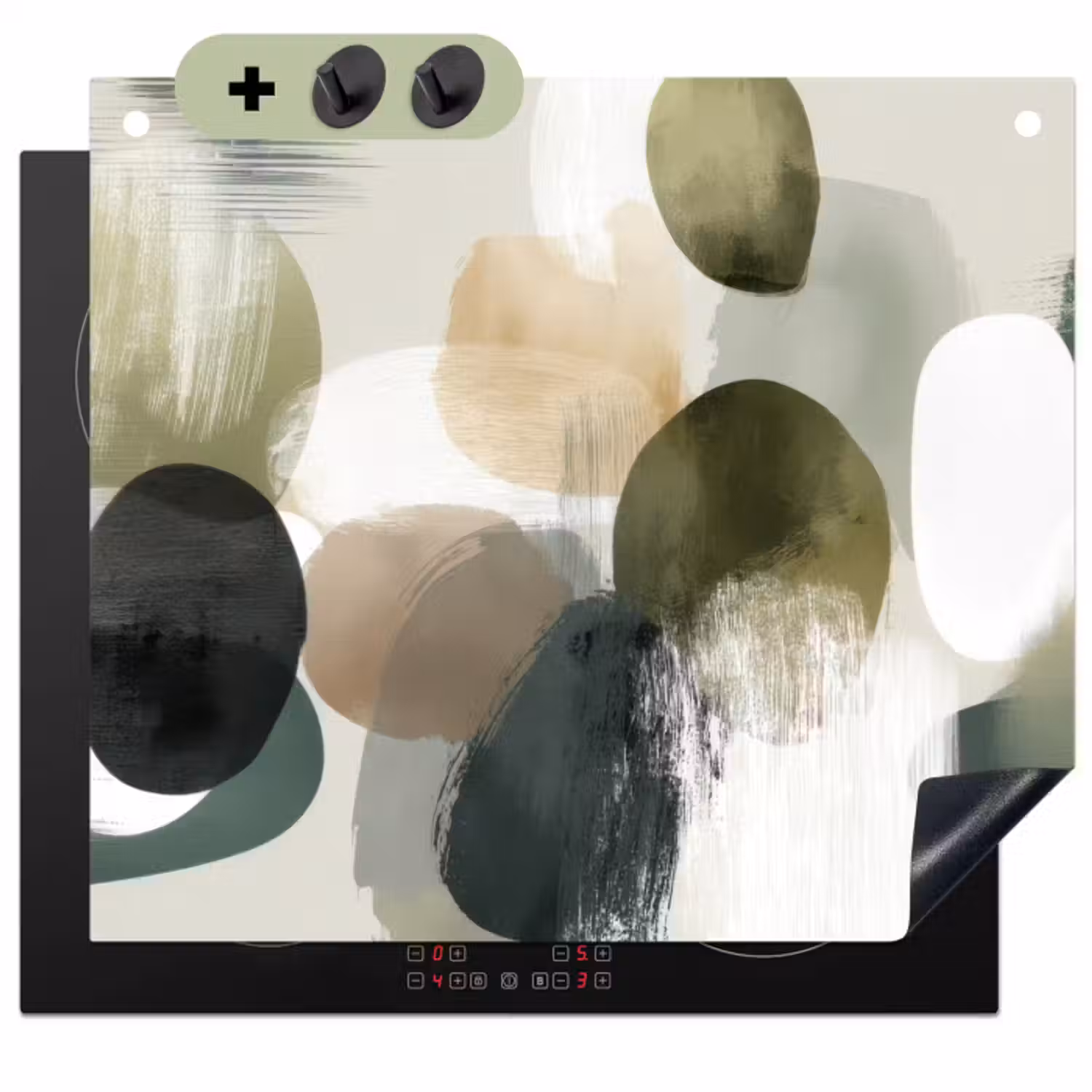 Inductie beschermer en spatscherm (2in1) - Minimalistisch - Cirkels - Penseelstreken - Beige