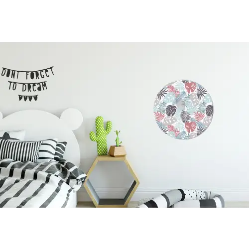 Monstera - Pastel - Bladeren - Tropical Wandcirkel aluminium klein -kinderkamer