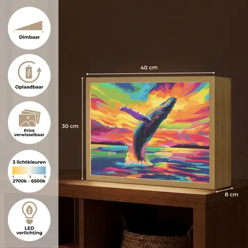 Zonsondergang - Walvis - Geschilderd - Kleurrijk Light Box met batterij (Wandlamp) middel -USP_websiteoverzichtNL