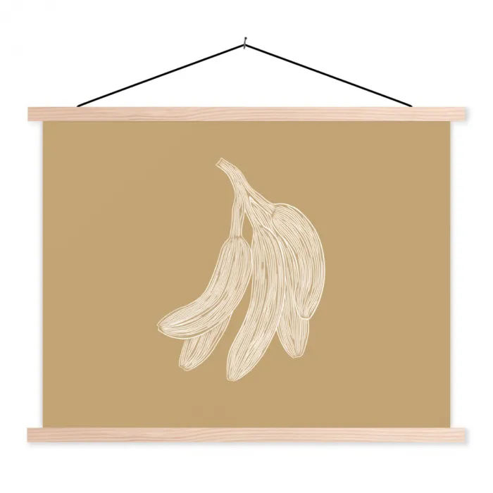 Bananen - Beige - Lijntekening - Minimalistisch textielposter latten blank klein -3d