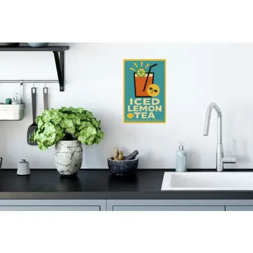 Ijsthee - Illustratie - Blauw - Citroen Muursticker klein -keuken