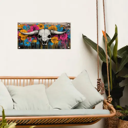 Schedel - Bloemen - Graffiti tuinposter los doek klein -sfeer7
