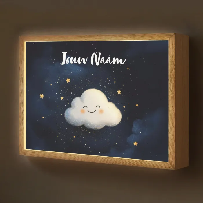 Wolkje - Gezichtje - Sterren - Donkerblauw Light Box met batterij (Wandlamp kind) middel -z3d_website