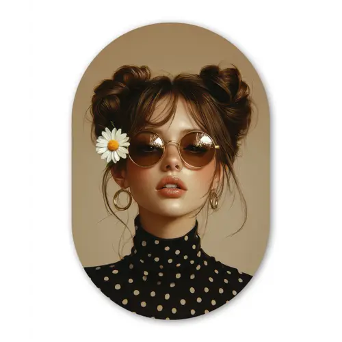 Vrouw - Beige - Bloem - Modern - Portret Wandcirkel Ovaal Glas middel -3d