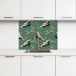 Kersenbloesem - Kraamvogels - Groen keuken achterwand 2 middel 865 -3d