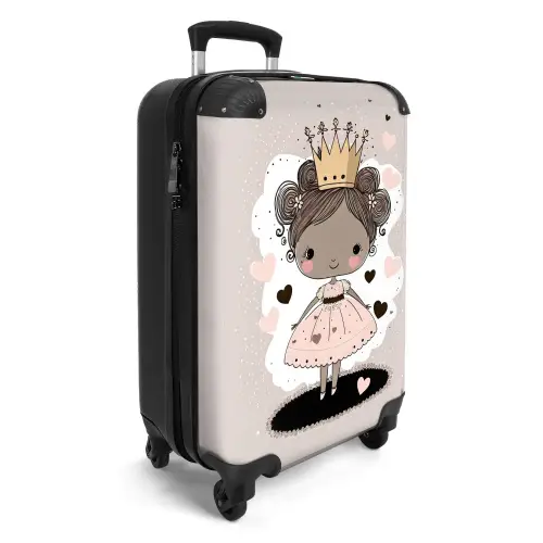Prinses op gekleurde achtergrond met roze en zwarte hartjes Koffer - NBS - Handbagage middel -productfoto_3d