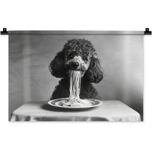 Poedel - Hond - Zwart - Wit - Schattig - Pasta Wandkleed katoen klein -zz3d