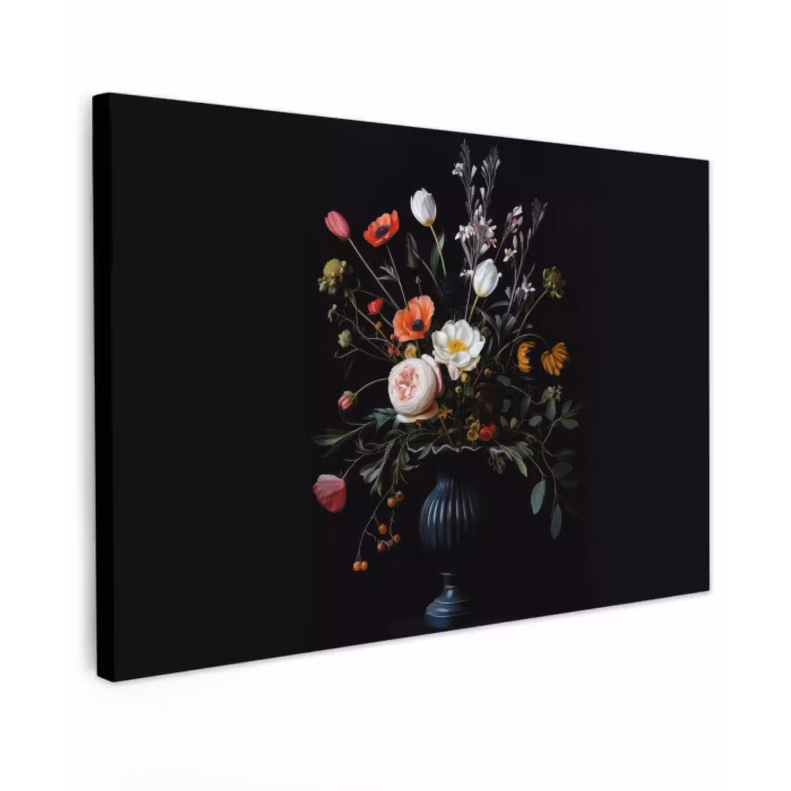 Bloemstuk - Vaas - Zwart Tuinposter op houten frame 2 cm dik klein -3d