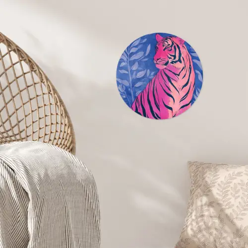 Tijger - Roze - Bladeren - Jungle Wandcirkel behangsticker klein -sfeer4