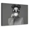 Vrouw - Koffie - Zwart - Wit Textielframe zwart klein -3d