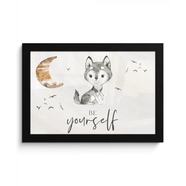 Spreuken - Wolf - Be yourself - Kinderen - Jongens - Meisjes - Waterverf fotolijst zwart zonder passe partout klein -3d