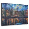Grachten Amsterdam - Huizen - Stad - Kleurrijk Textielframe zwart klein -3d