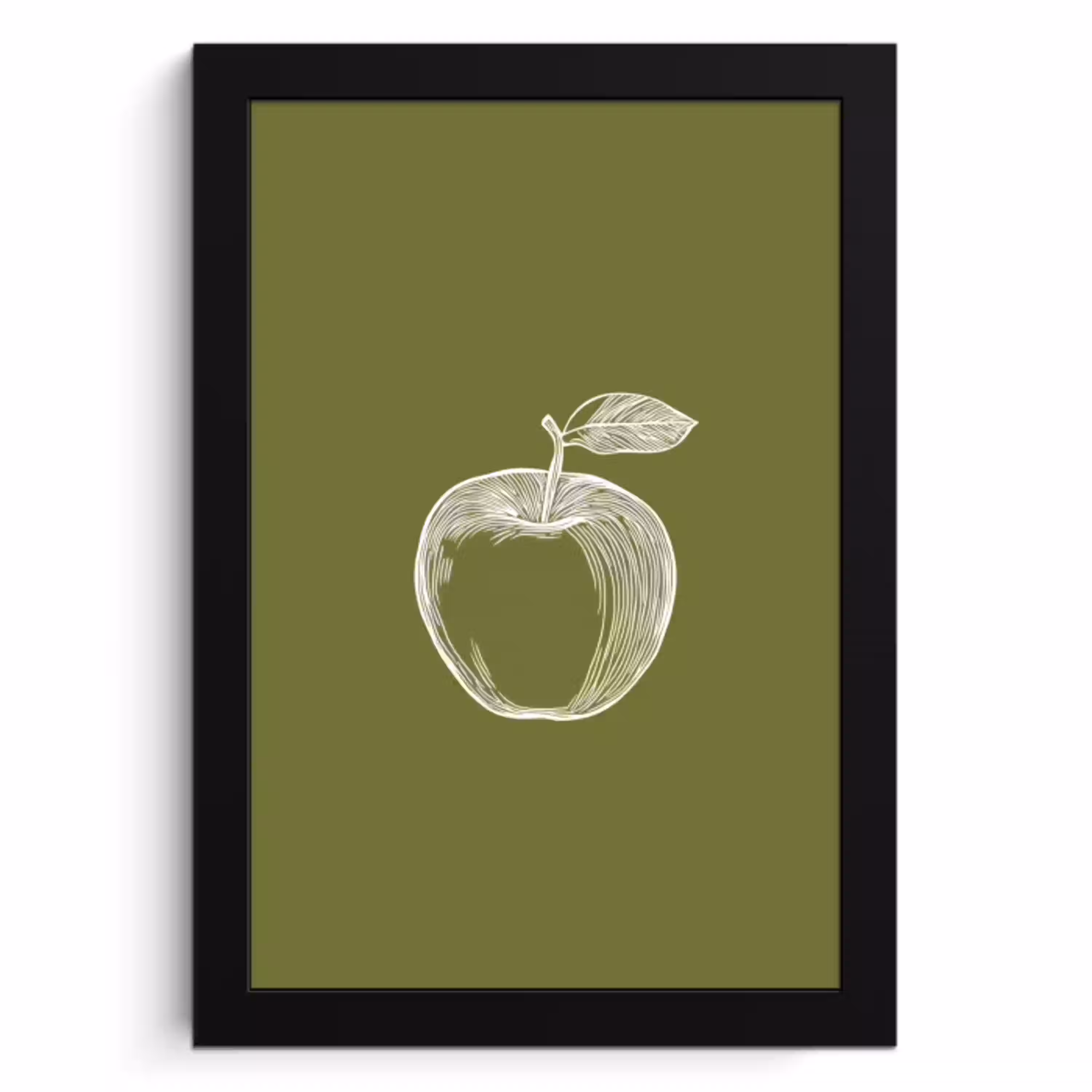 Lijntekening - Appel - Olijfgroen - Blaadje KitchenYeah - Keuken - Fotolijst klein -3d