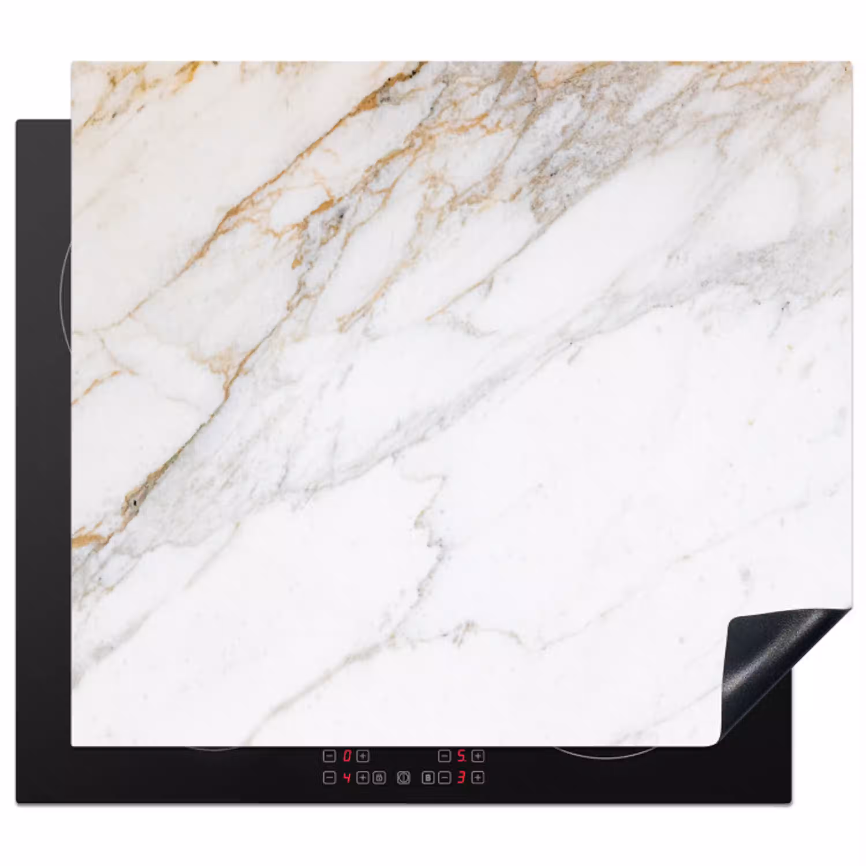 Marmer - Steen - Wit - Goud - Marmerlook - Steen - Luxe Inductie beschermer vinyl 3mm middel -3d