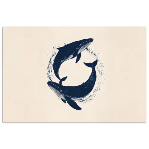 Walvissen - Spetters - Cirkel - Donkerblauw poster papier klein -3d