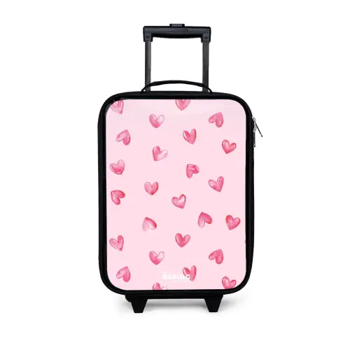 Roze hartjes Kinderkoffer - Zwart klein -3d