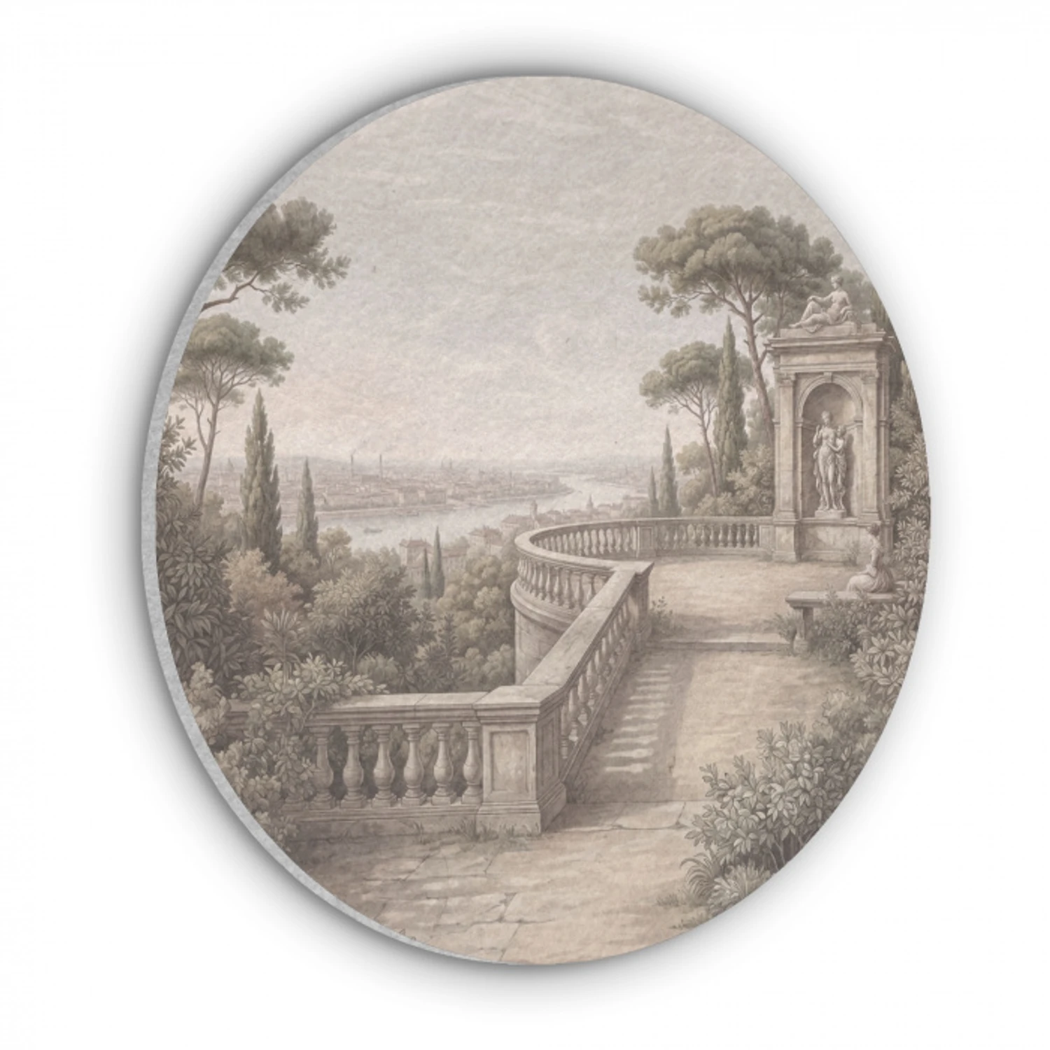 Terras - Stad - Uitzicht - Rivier Akoestische PET Vilt - Rond klein -3d