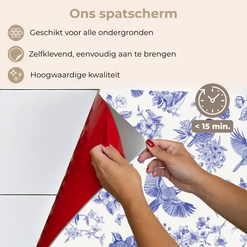 Birds - Flowers - Blue keuken achterwand spatscherm klein 900 -spatscherm_NL