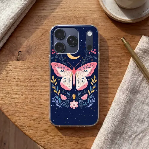 Vlinder - Maan - Bloemen - Sterrenhemel Telefoonhoesje iPhone 17 Pro klein -sfeer1