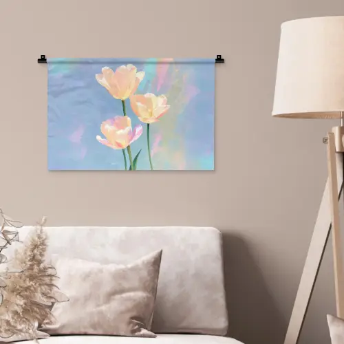 Tulpen - Roze accenten - Blauw Wandkleed katoen klein -sfeer4