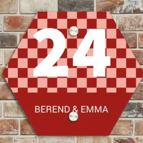 Rood - Blokjes - Klassiek Naambord Hexagon klein -sfeer2