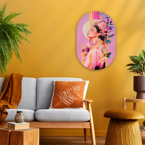 Vrouw - Bloemen - Paars - Abstract Wandcirkel Ovaal Forex klein -sfeer4