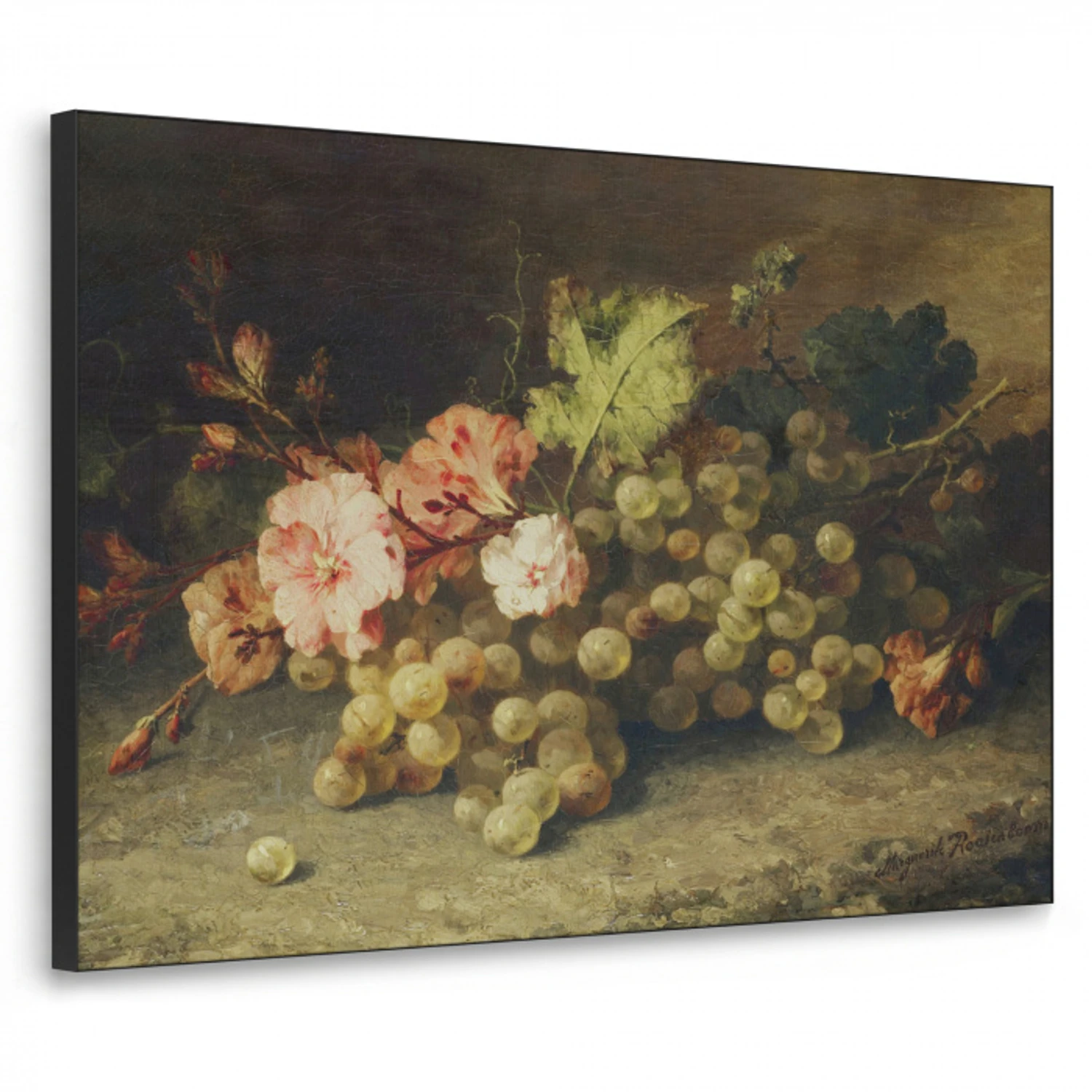 Fruit - Stilleven met druiven - Oude meesters Textielframe zwart klein -3d
