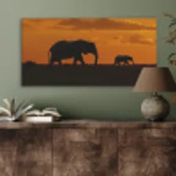 Olifanten - Savanne - Zonsondergang PET vilt middel -sfeer2