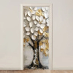 Boom - Beige - Grijs - Goud - Abstract deurposter klein -3d_beige