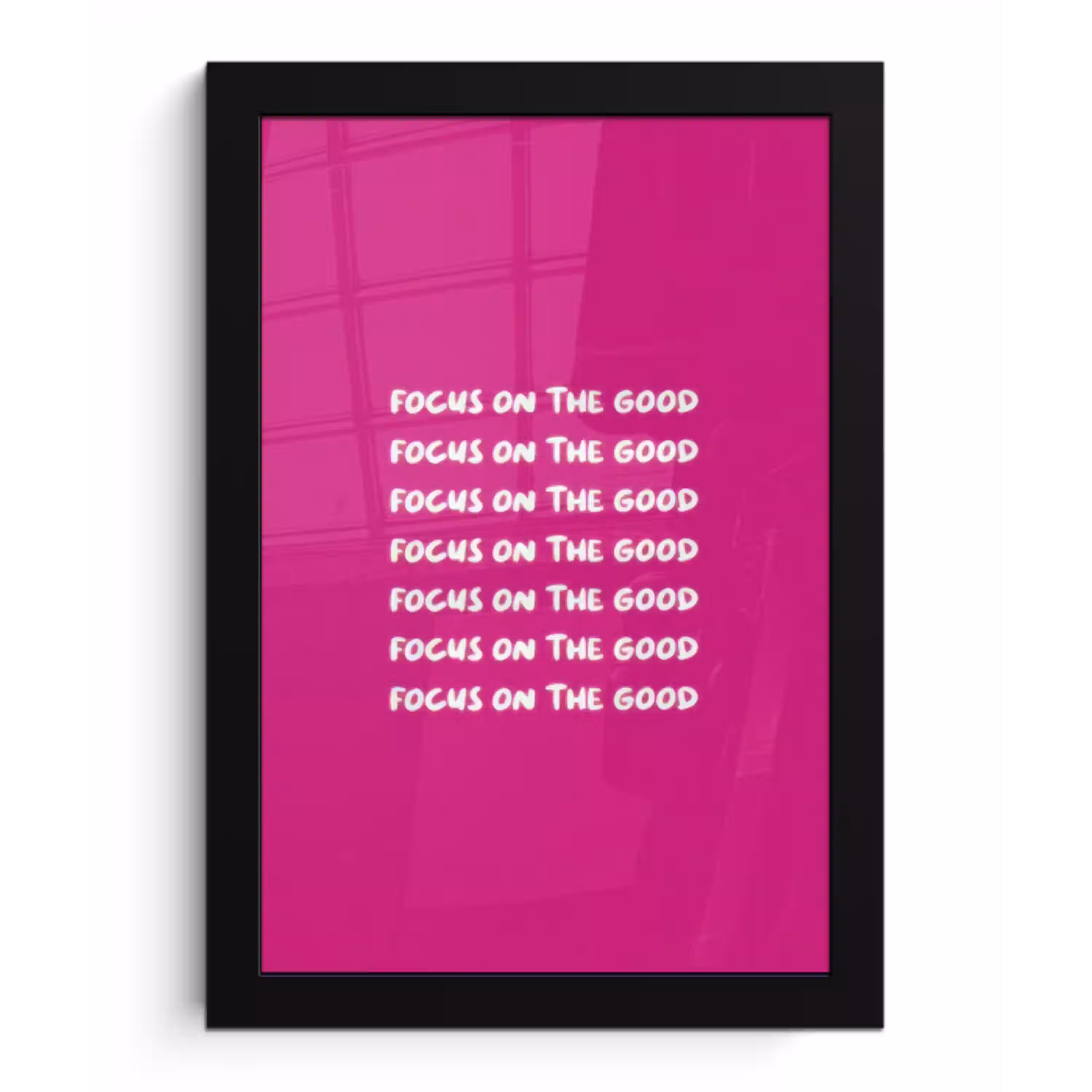 Focus on the good - Roze - wit fotolijst zwart zonder passe partout klein -3d
