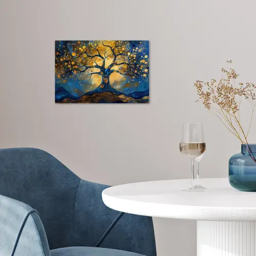 Boom - Levensboom - Blauw - Goud poster papier klein -sfeer3