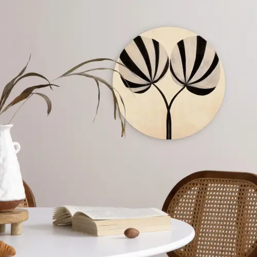 Bladeren - Gestreept - Stengel - Beige Wandcirkel kunststof plaat 5mm dik klein -sfeer4
