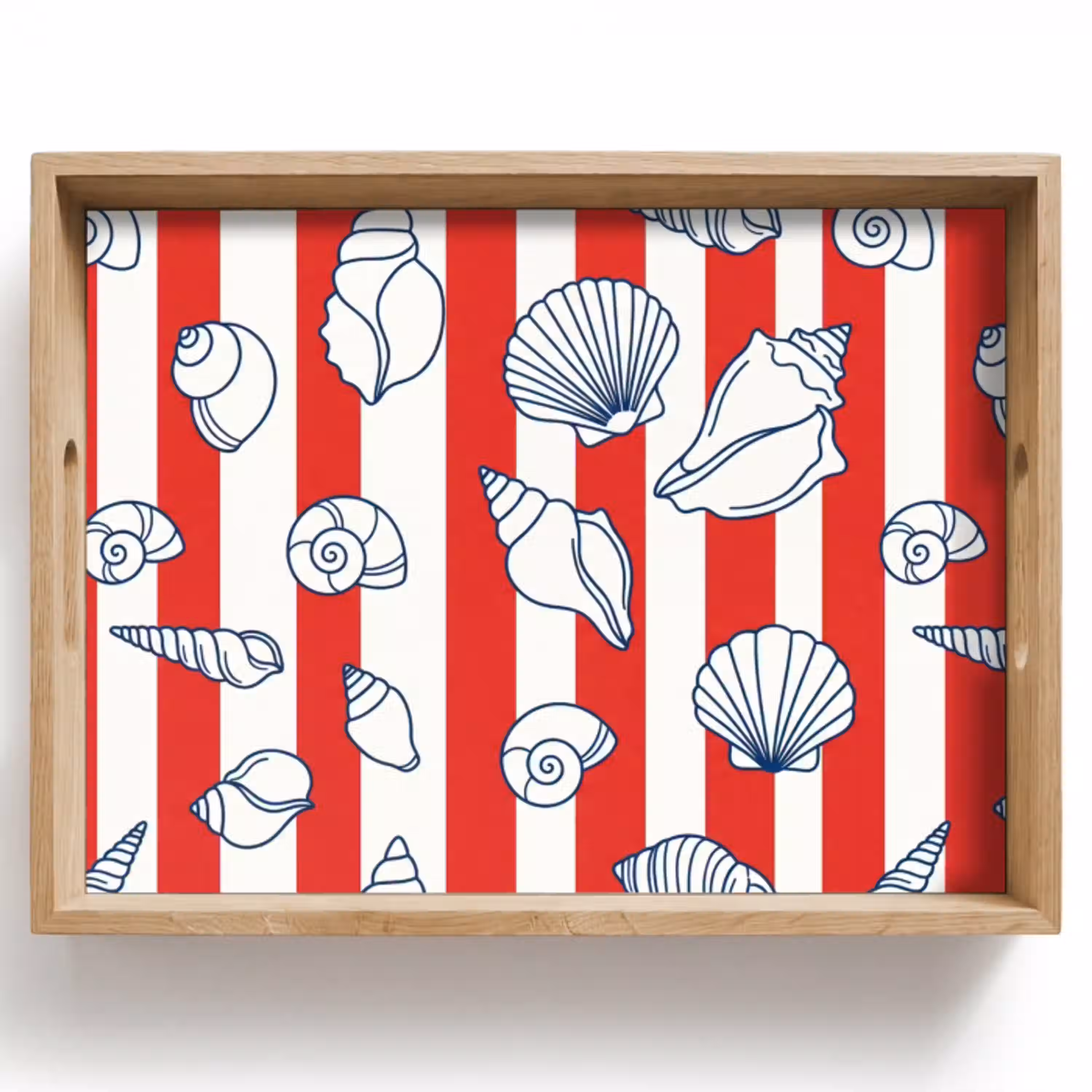 Schelp - Zeedieren - Zomer - Illustratie - Rood - Blauw Dienblad Rechthoek middel -z3d_shopping