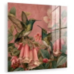 Kolibries - Bloemen - Groen - Roze plexiglas 5mm klein -zzzproduct_nieuw