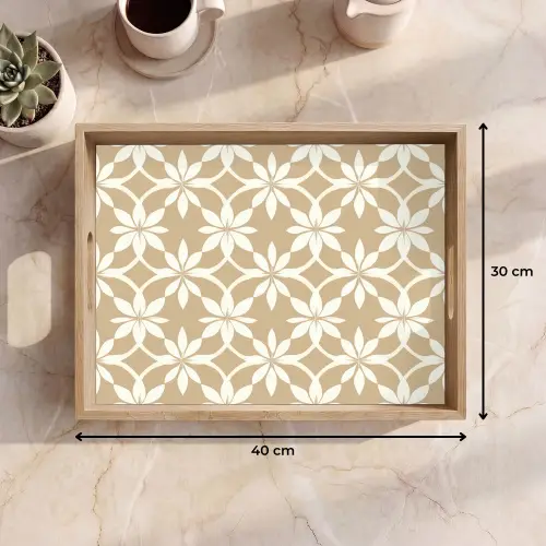 Bloemen - Patroon - Beige Dienblad Rechthoek middel 911 -USP_Formaat