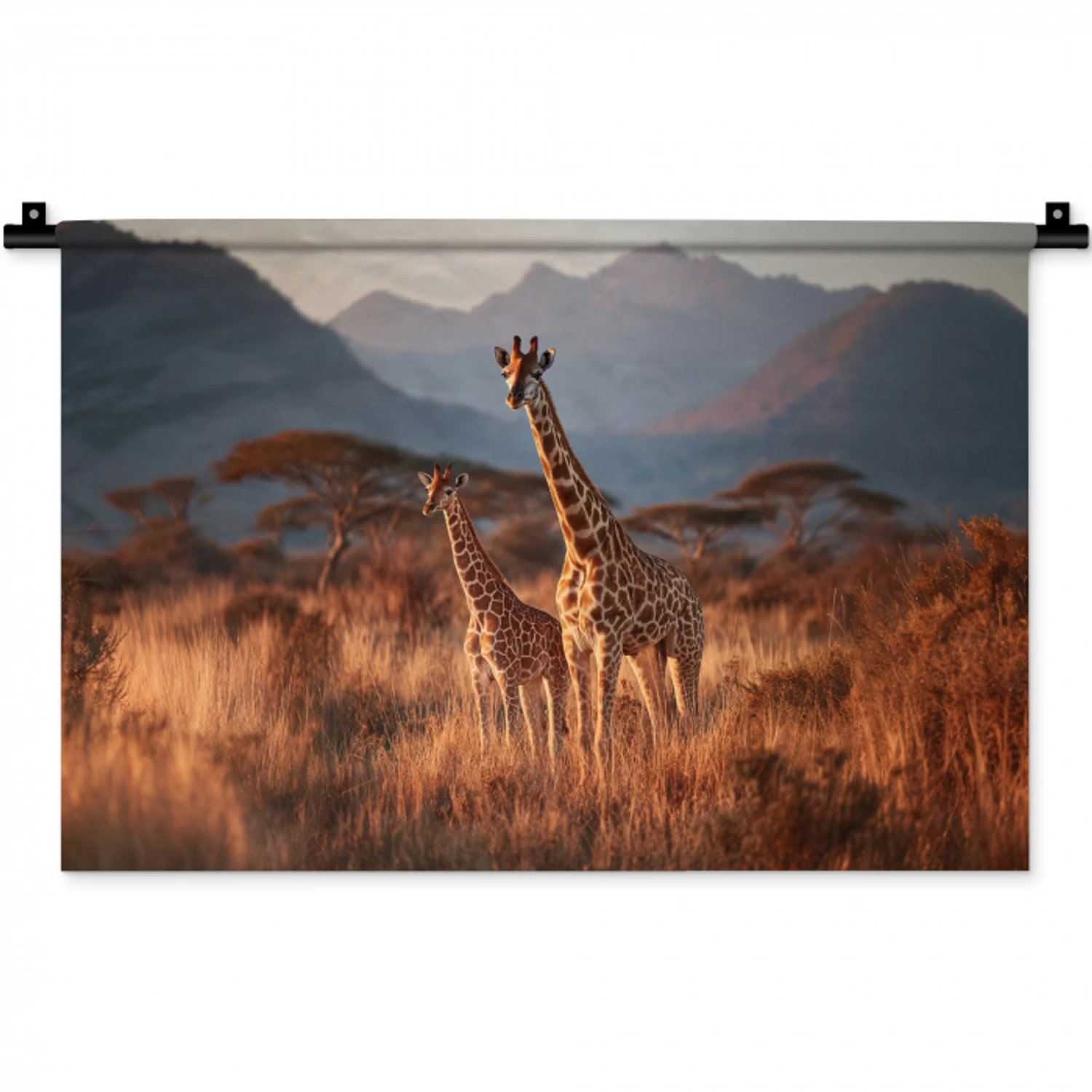 Giraffen - Hoog gras - Acaciabomen Wandkleed katoen klein -zz3d