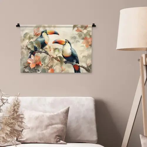 Toekan - Vogels - Bloemen - Tak Wandkleed katoen klein -sfeer4