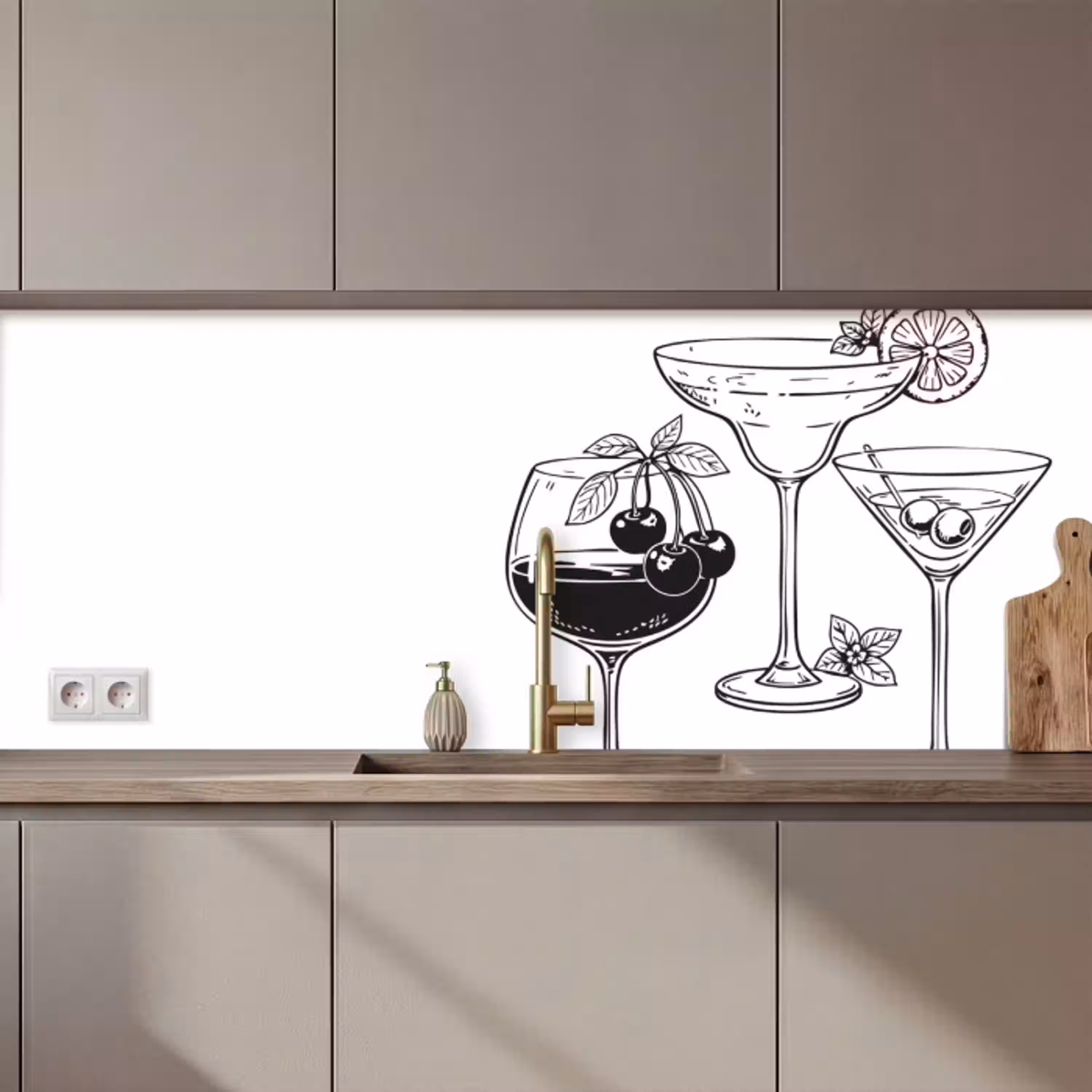 Glazen - Cocktails - Zwart - wit keuken achterwand 2 middel zz_3dshopping