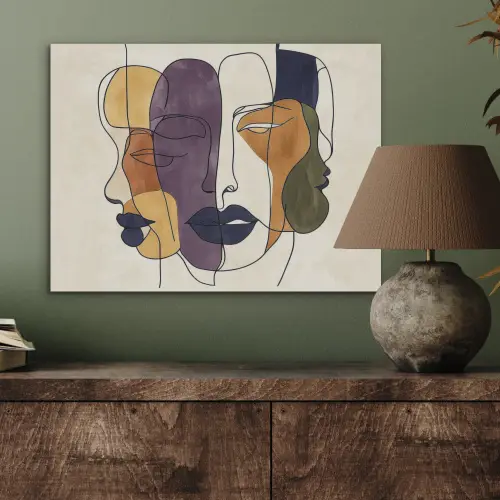 Abstract - Overlappende gezichten - Paars - Donkergroen PET vilt klein -sfeer2