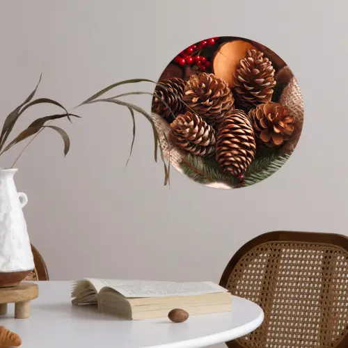 Dennenappels - Boom - Winter - Natuur - Bruin Wandcirkel behangsticker klein -sfeer3