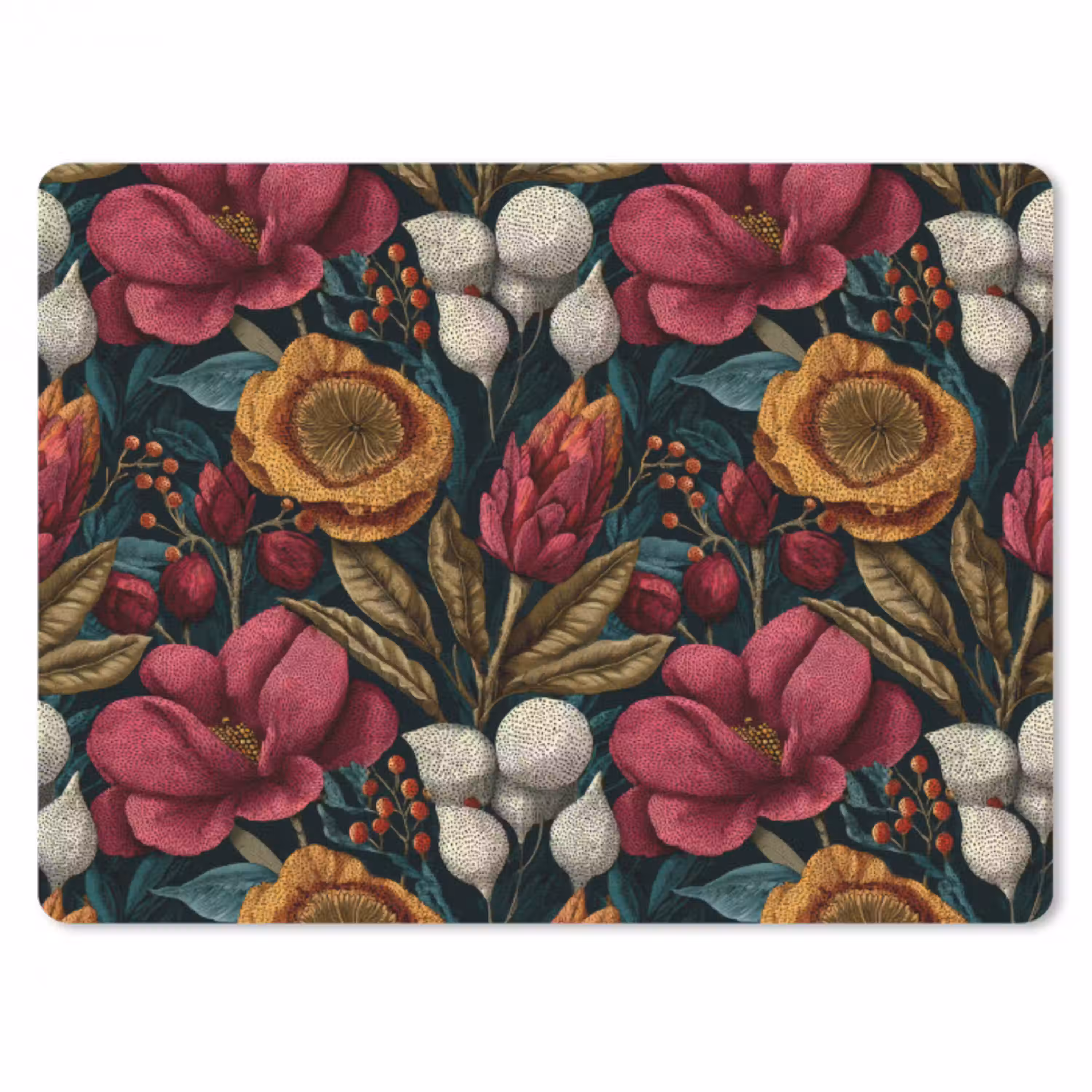 Bloemen - Patroon - Rood - Goud muismat rubber klein 262 -3d