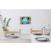 Doorkijk - Boom - Zee - Palmboom - Heuvels - Strand - Blauw Muursticker klein -eettafel