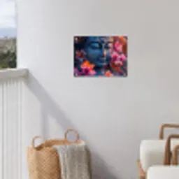 Boeddha omgeven door kleurrijke bloemen tuinposter los doek klein -sfeer8