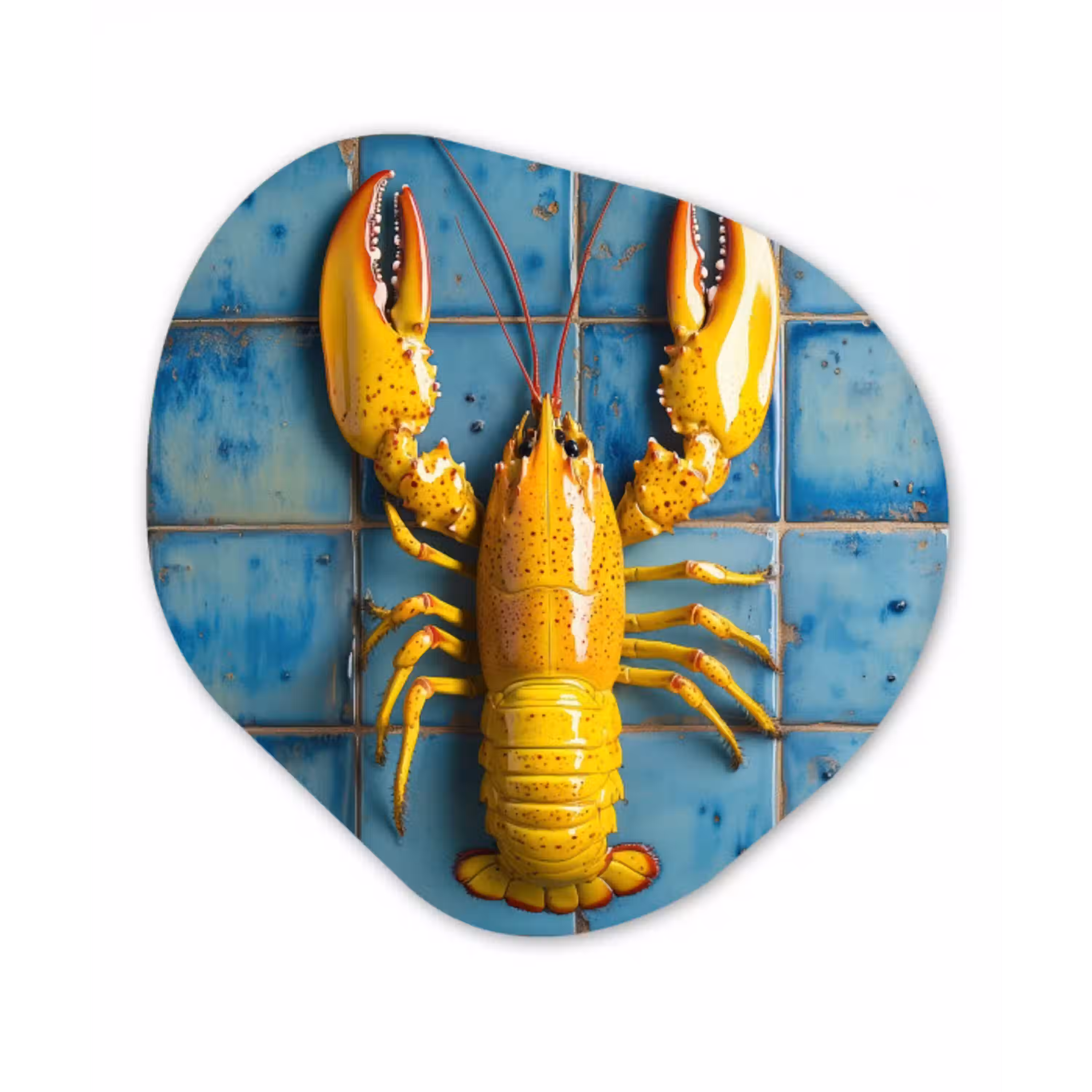 Kreeft - Geel - Blauw - Tegels Wandcirkel Organisch Plexiglas middel -3d