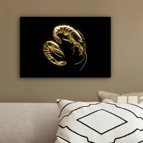 Garnalen - Zwart - Goud - Dieren canvas 2cm klein -sfeer3